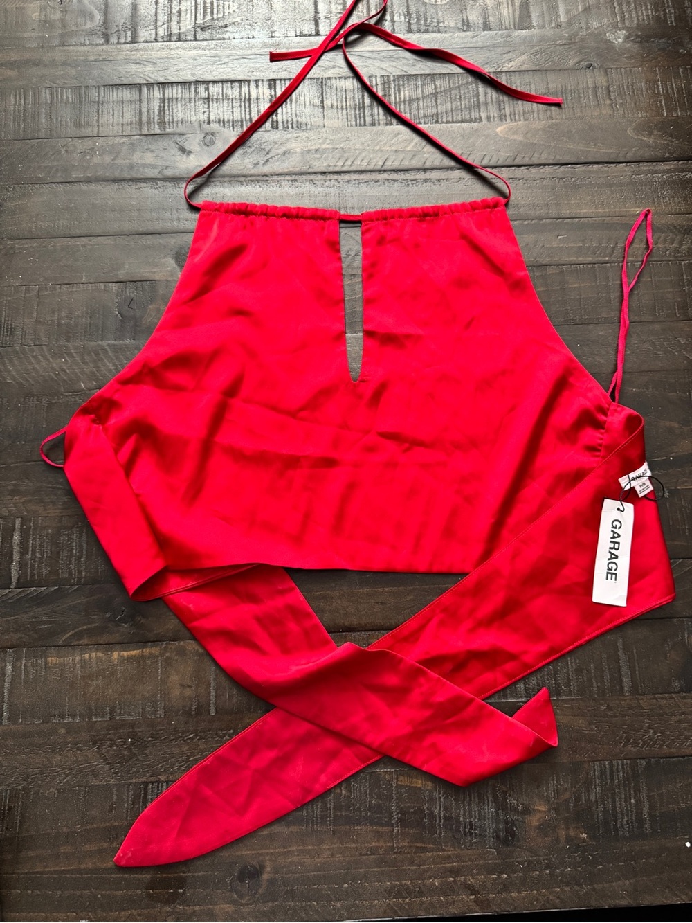 Red Satin Halter Top from Garage size Small with original tag